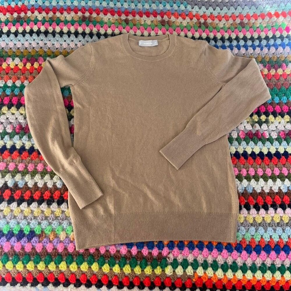 Everlane 100% Cashmere Crewneck Sweater XS Camel Tan Quiet Luxury Old Money